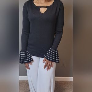 White House Black Market Blouse, Black With Flared Sleeves